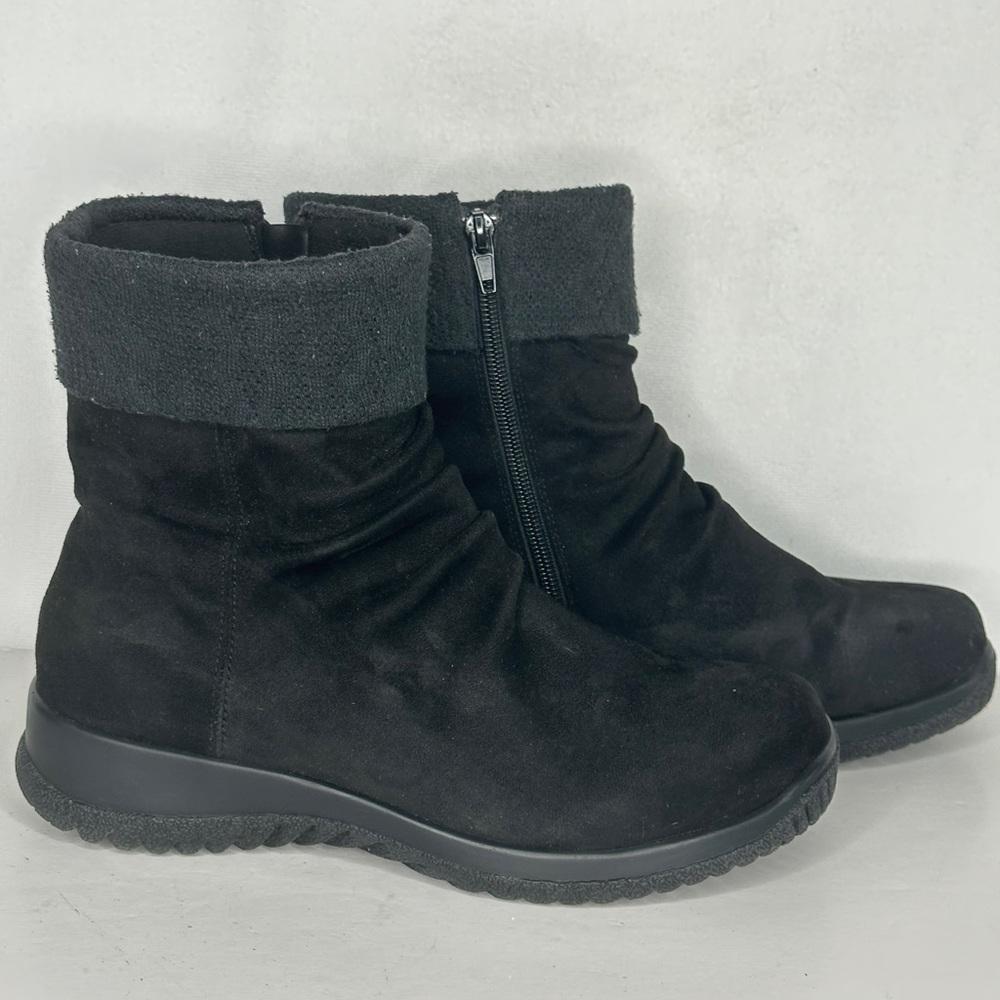 DREW Black Suede Ankle Booties with Fold-Over Cuff